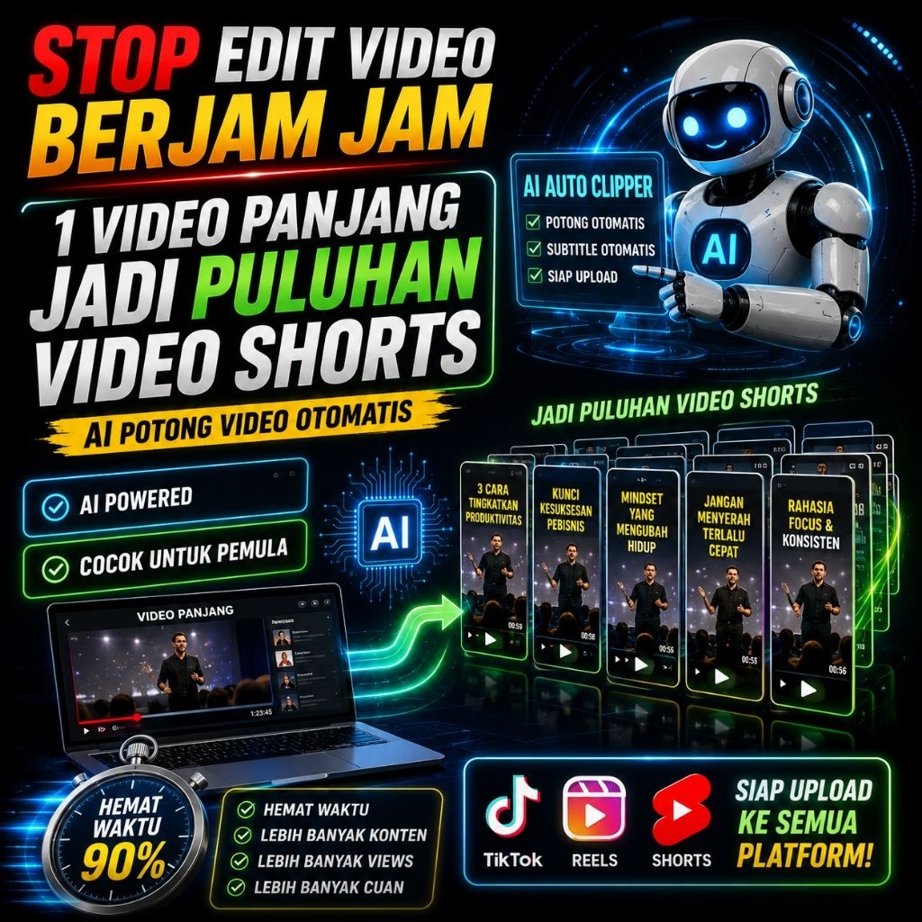 AI Auto Clipper Auto Subtitle Video Shorts TikTok Reels YouTube Shorts Auto Potong Video Konten Vira