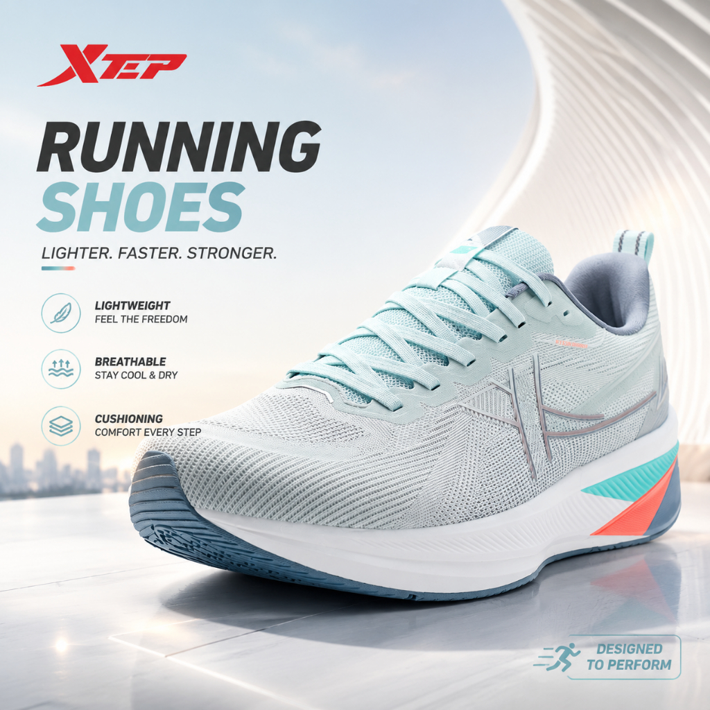 XTEP Running Shoes Sepatu Running Pria Original Lightweight Breathable Cushion Sport Sneakers Casual