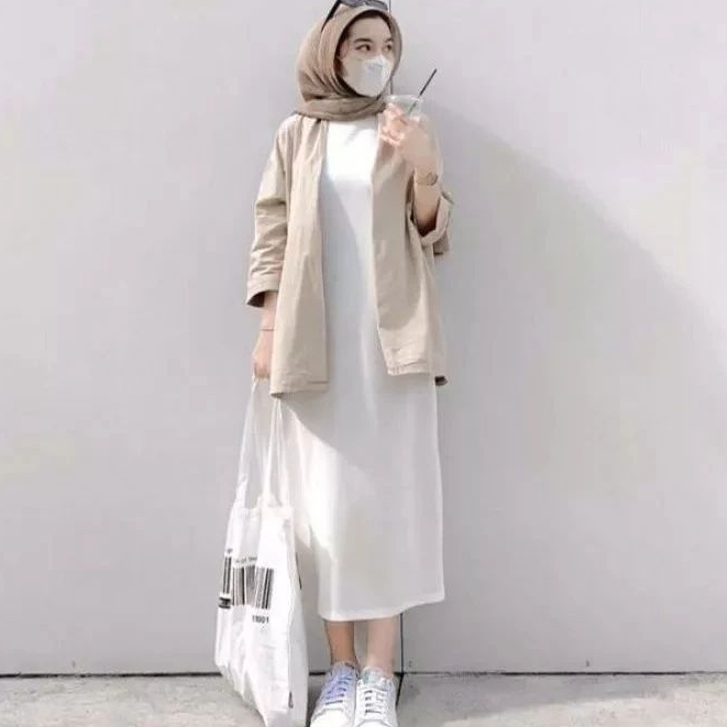 Dress Rajut Tanpa Lengan Basic Inner Span Polos / Panjang 120,130