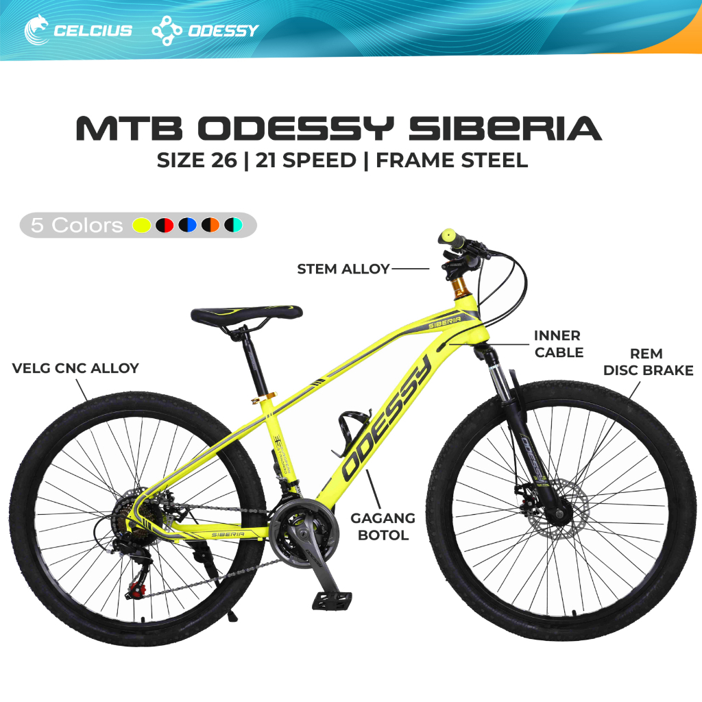 Sepeda Gunung MTB Siberia Odessy Steel Frame Ukuran  26 - 21 Speed Garansi Original