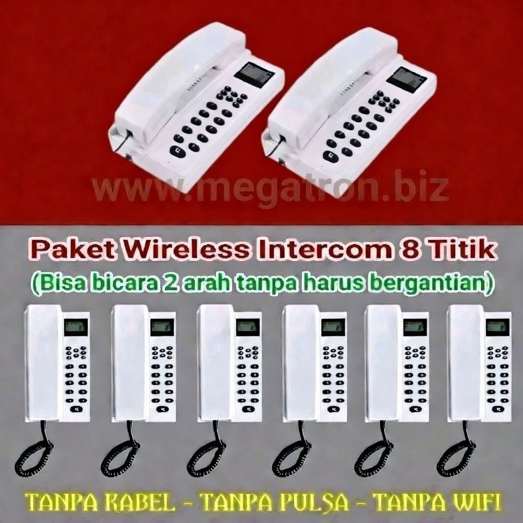 Paket Wireless Intercom Interphone 8 Titik - Bicara 2 arah tanpa bergantian (with LCD display) - Interkom tanpa kabel
