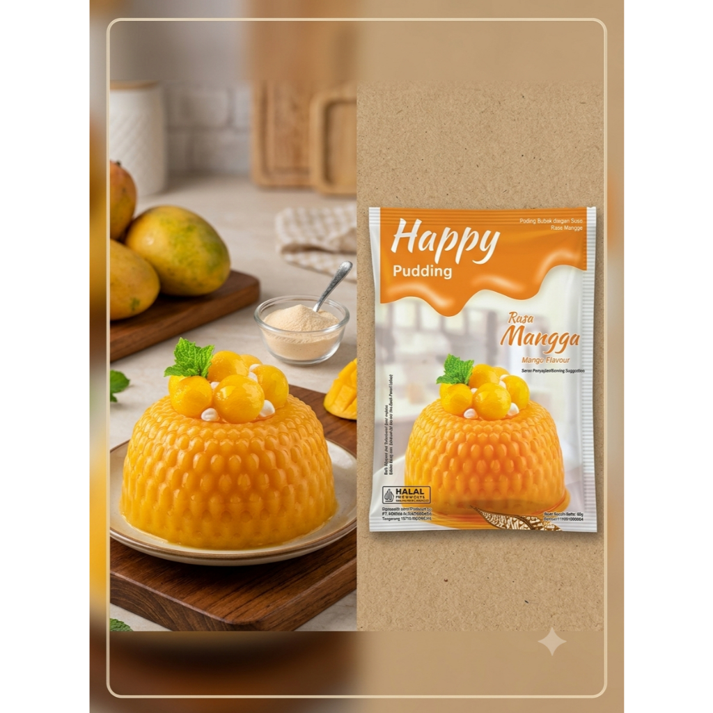Happy pudding mangga 60gr/ Pudding mangga/ Pudding rasa mangga/ Pudding bubuk rasa mangga