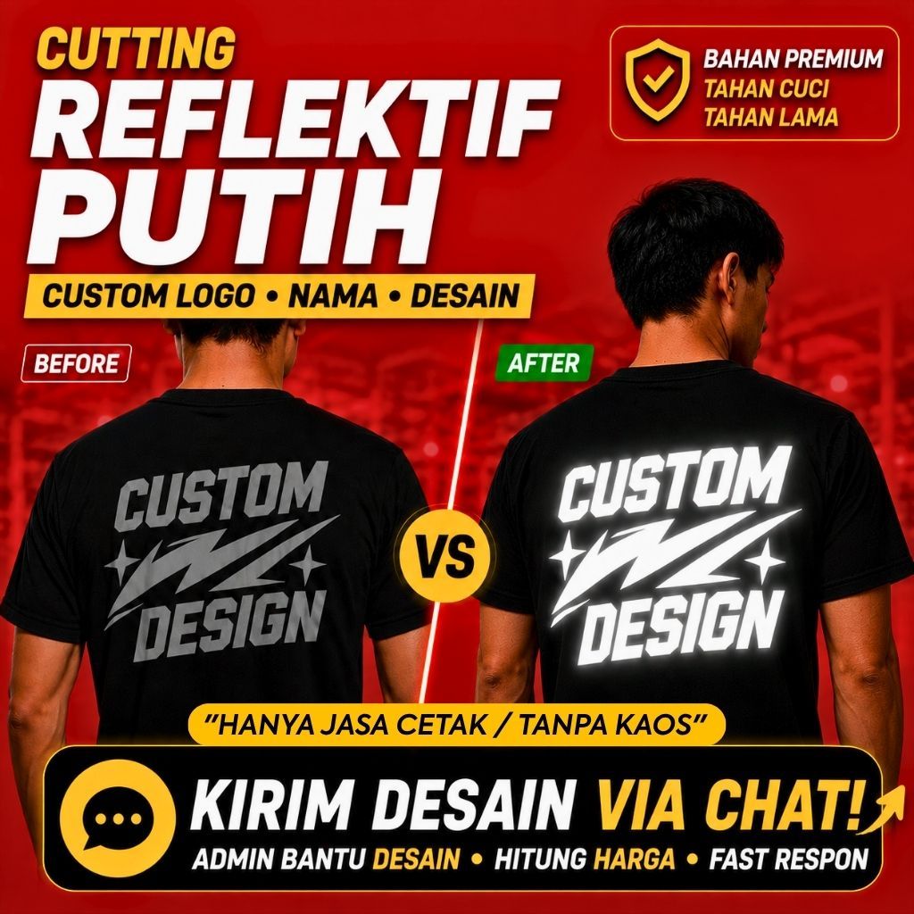 Jasa Cutting Polyflex Custom Logo Kaos Reflektif Putih menyala | Siap Press | Vendor Sablon | Satuan
