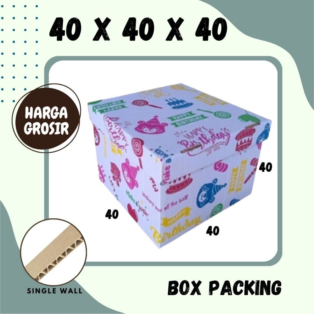 Box Ulang Tahun 40x40x40 / 40x40x30 / 40x40x20 / 40x40x10 Kardus Ultah Kotak Kado Happy Birthday Dus