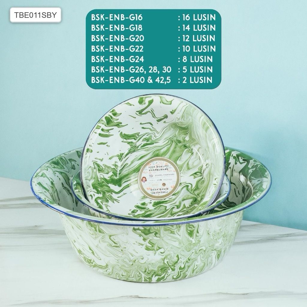 Baskom Blirik hijau bahan Enamel ukuran 36 cm besar
