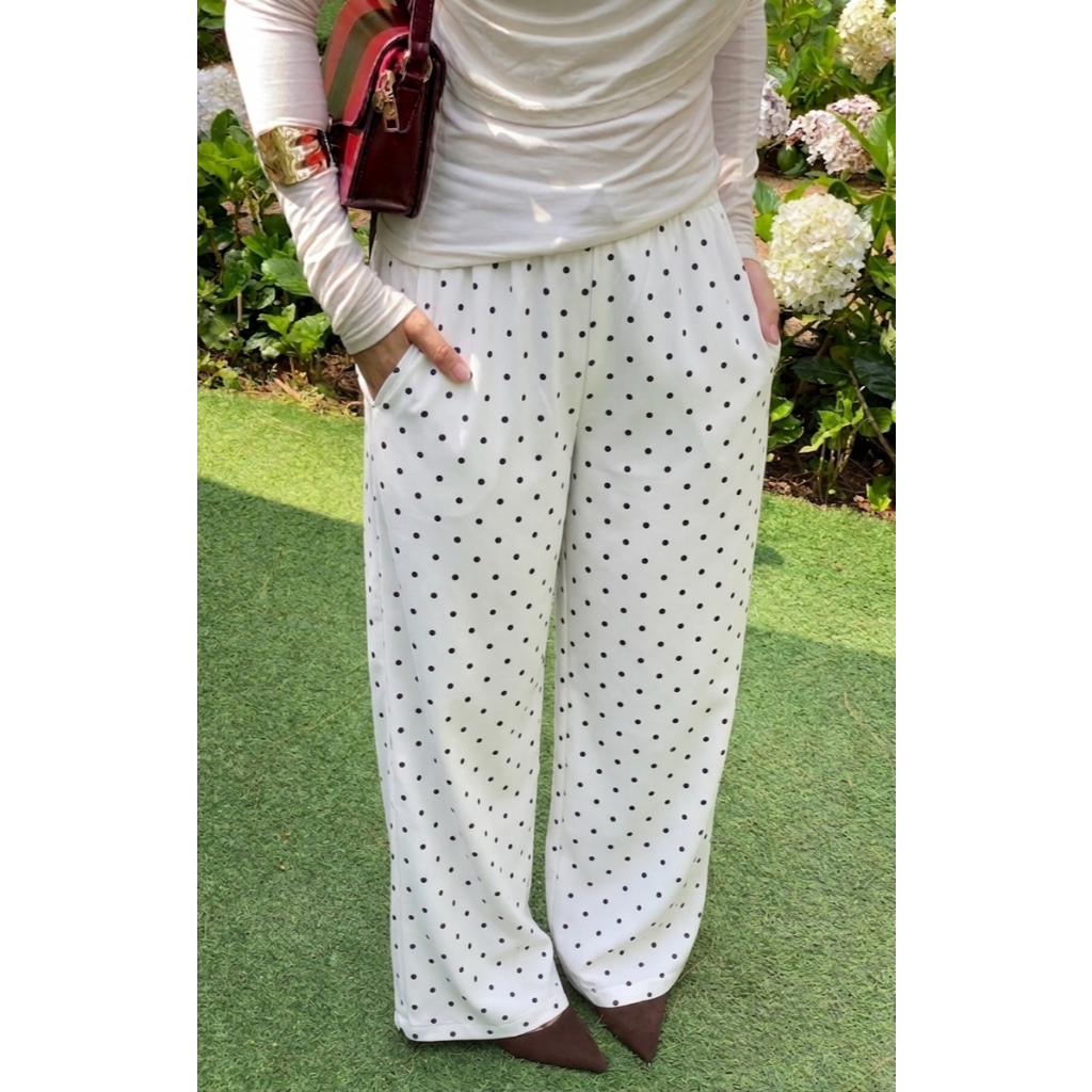 NEW COLLECTION SIENNA KULOT POLKADOT, CELANA POLKADOT OOTD SIMPLE, CELANA HANGOUT BAHAN RAYON, CELAN