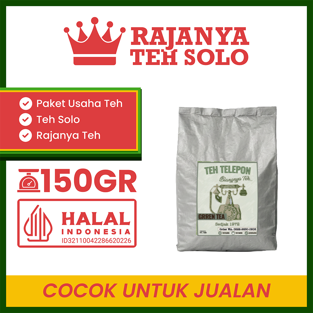 [PAKET USAHA] Teh Telepon Green Tea Bubuk  – Bubuk Teh Hijau - Kemasan 150 Gram | Rajanya Teh Solo |