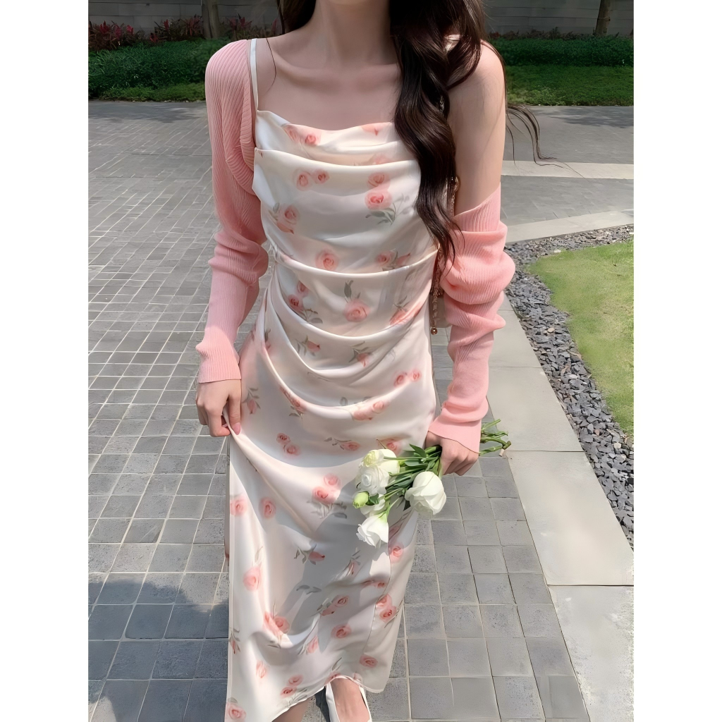 Hertha Duga summer korean floral long slit dress for woman plus size beach outfit for women dress wh