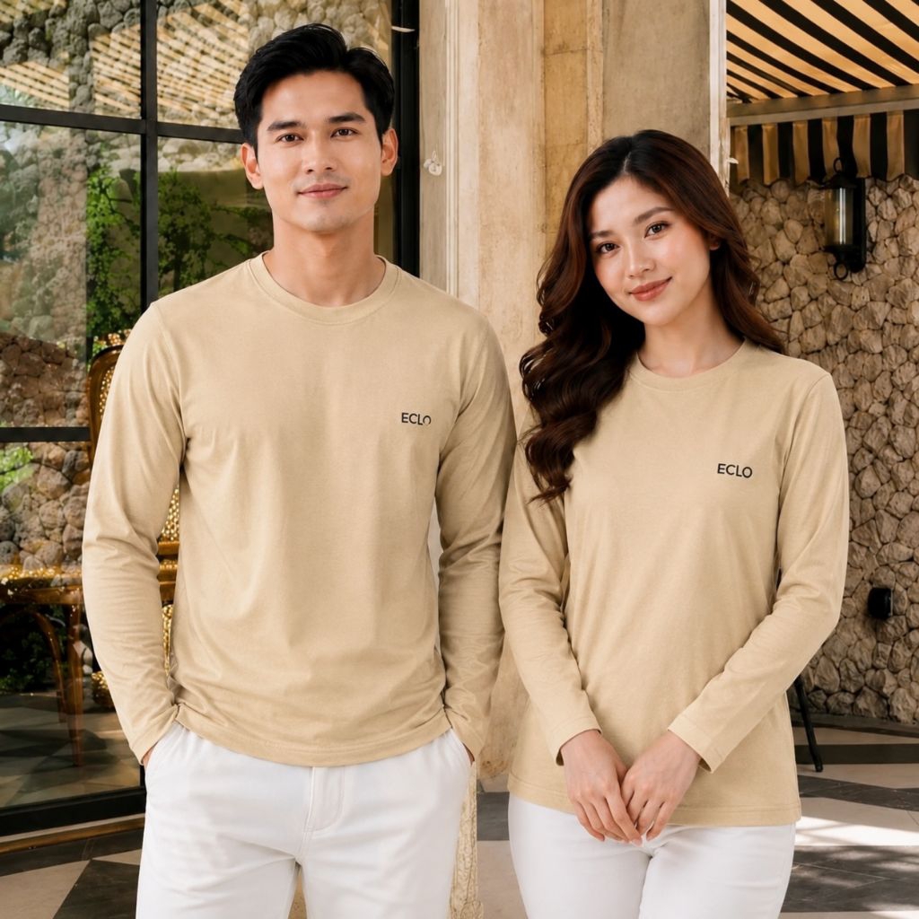 Eclo Kaos Panjang Unisex Kaos Panjang Cewek Cowok Katun Combed 24S Kaos Panjang Polos
