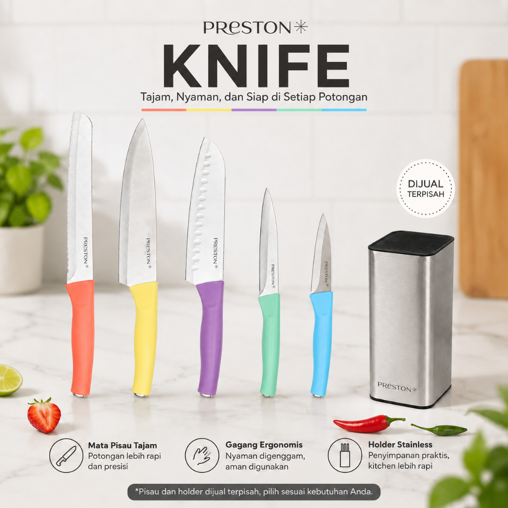 Preston Cookware Pisau Premium Knife 5 in1 Colorful Pisau Dapur Wadah Stainless Anti Karat