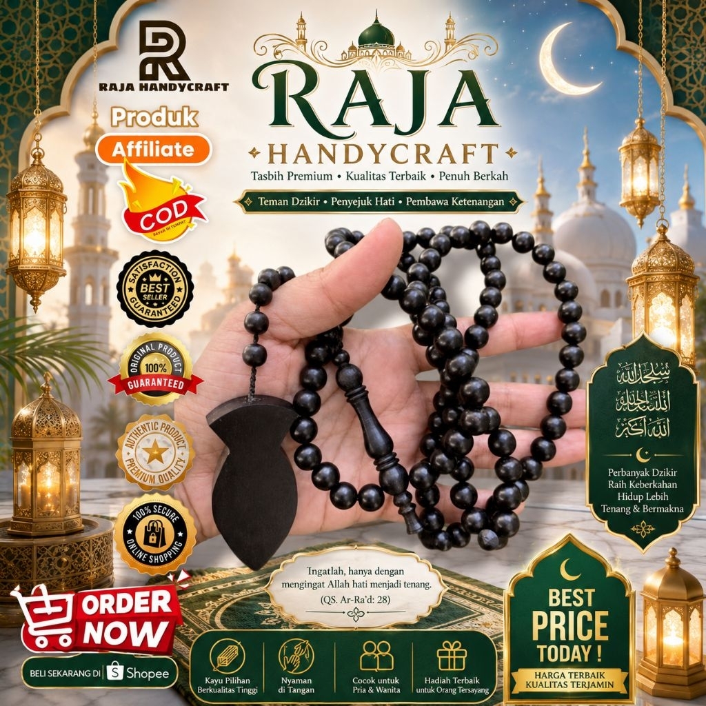 Tasbeh kayu gali kelor hitam kayu hitam