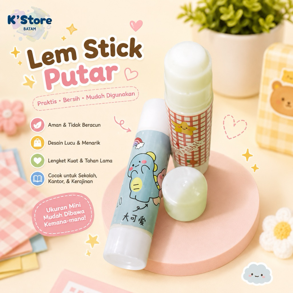 BATAM - Lem Kertas Motif Lucu Stik Lem Putar Perekat Kertas