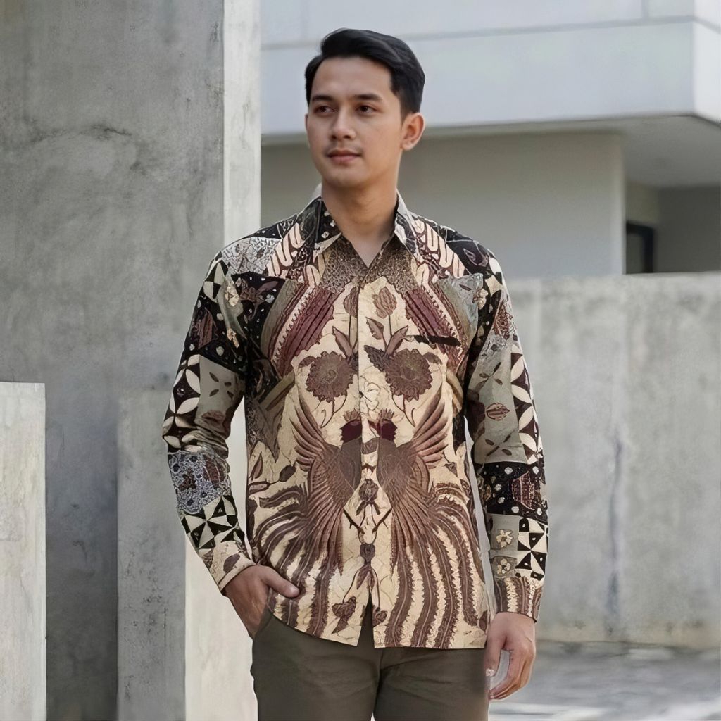 Batik Pria Lengan Panjang Butter Yellow Bahan Katun Signature - Seragam Batik Pria Pesta Dan Kantor 