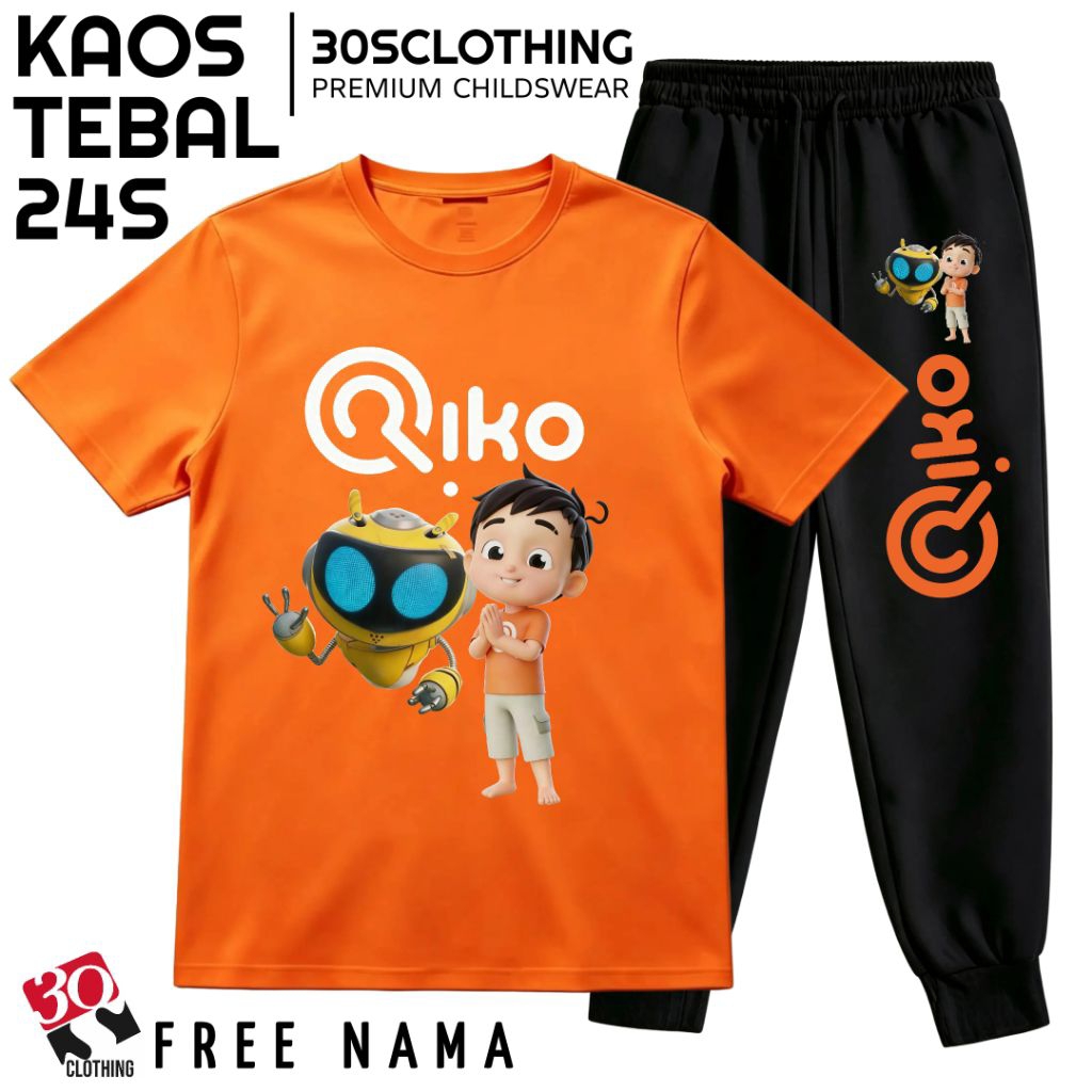 Setelan Anak Kaos Celana Jogger Riko The Series Katun 24S Free Nama