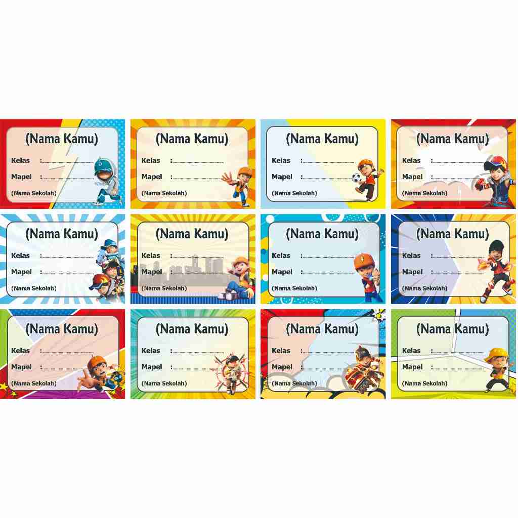 Boboiboy Label stiker buku nama kelas mapel custom
