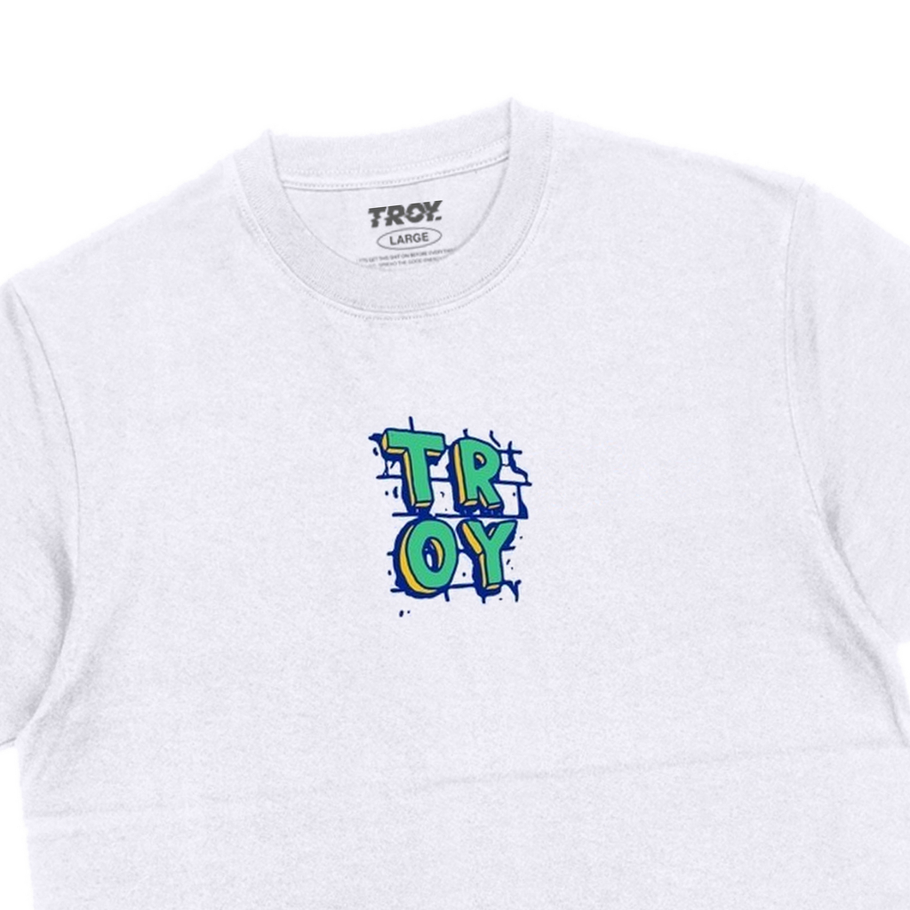 Troy Company Kaos Pria Lengan Pendek Putih - Brick Wall Verde T-Shirt White MTD 2083