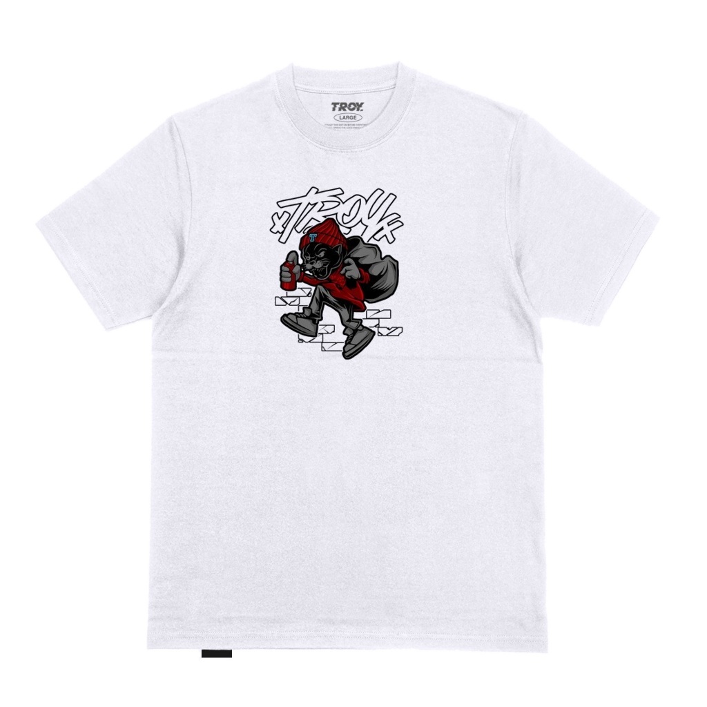 Troy Company T-Shirt White Street Thief Cat - Kaos Pria Lengan Pendek Putih MTD 2077