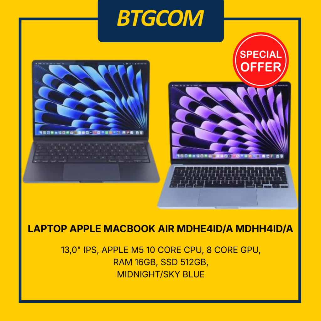 LAPTOP APPLE MACBOOK AIR MDHE4ID/A MDHH4ID/A 13,0 INCH IPS APPLE M5 10 CORE CPU 8 CORE GPU RAM 16GB 