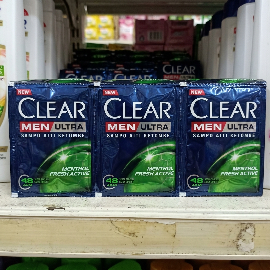 4 Renteng CLEAR Shampoo Sachet Anti Ketombe Original Menthol Segar Clear Men Ultra Isi 96 Sachet