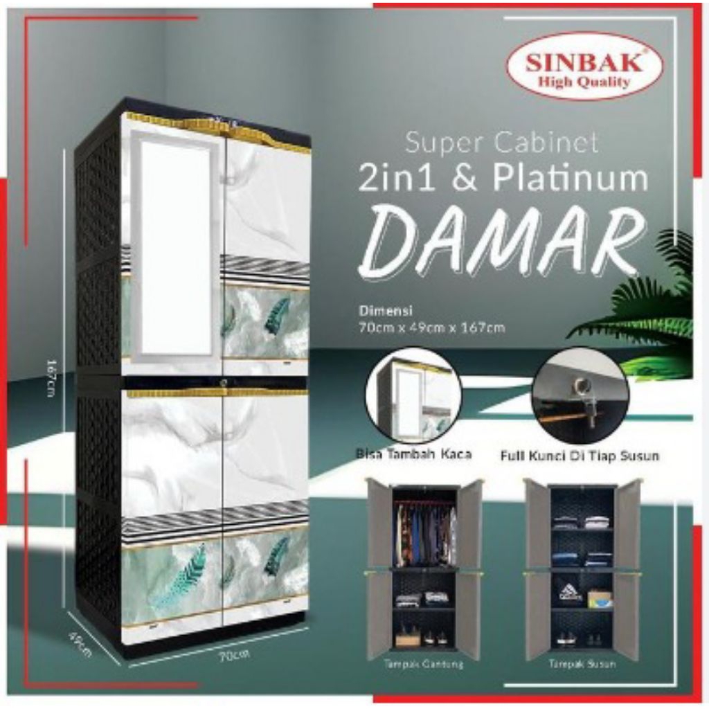 Lemari sinbak super cabinet +KACA motif damar clean