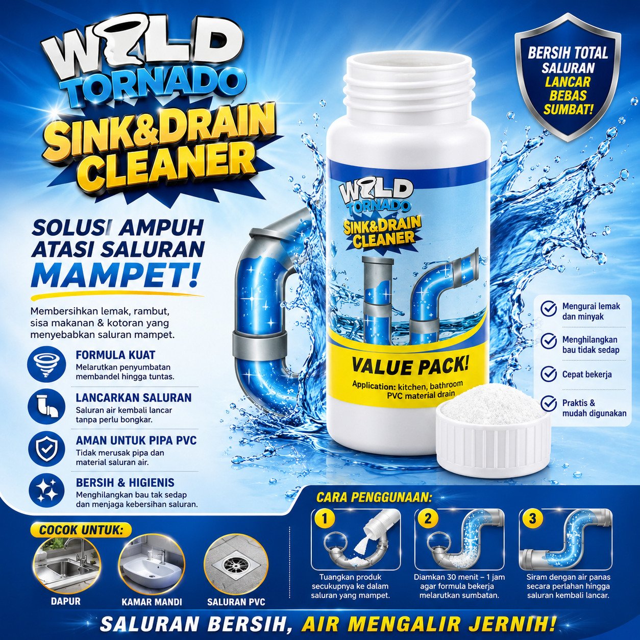 [BISA COD] WILD TORNADO Pembersih Pipa Tersumbat - Bubuk Pembersih Pipa Anti Mampet Wild Tornado 110
