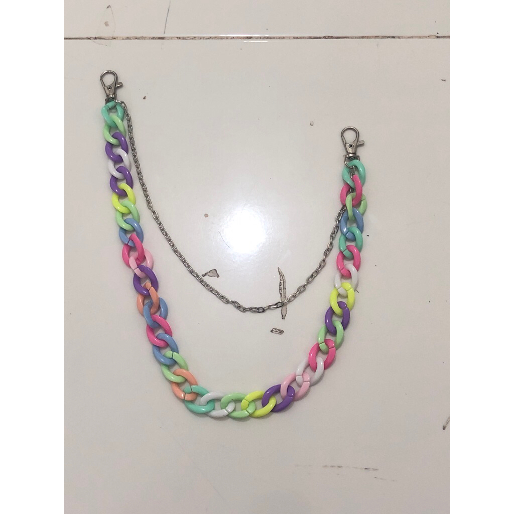Rantai Tas Rantai Celana Jeans Rantai Dompet Warna Warni Bunga Dua Lapis Multilayer Pastel Colour