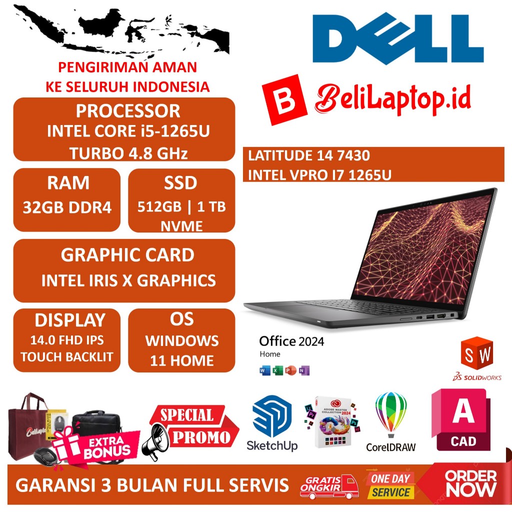 LAPTOP DELL LATITUDE 14 7430 INTEL VPRO I7 1265U 32GB 512GB FHD IPS TOUCHSCREEN BL WIN11PRO EX DISPL