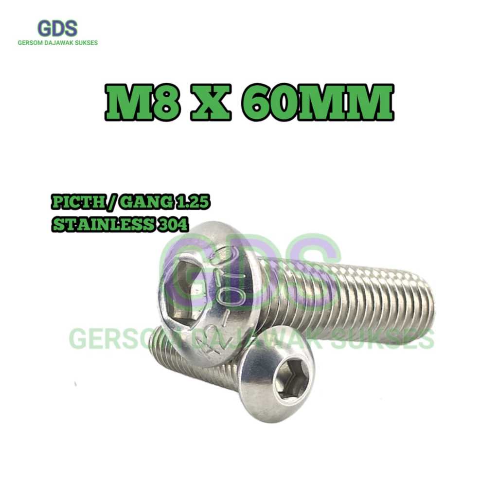 M8 x 60 Button Stainless 304 / Baut L Button Head Stainless 304