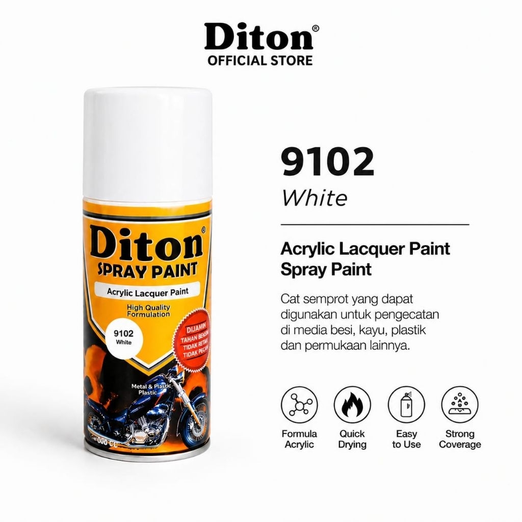 9102 White DITON PREMIUM / Cat Semprot Diton Premium / Pilok Clear Gloss Diton Premium