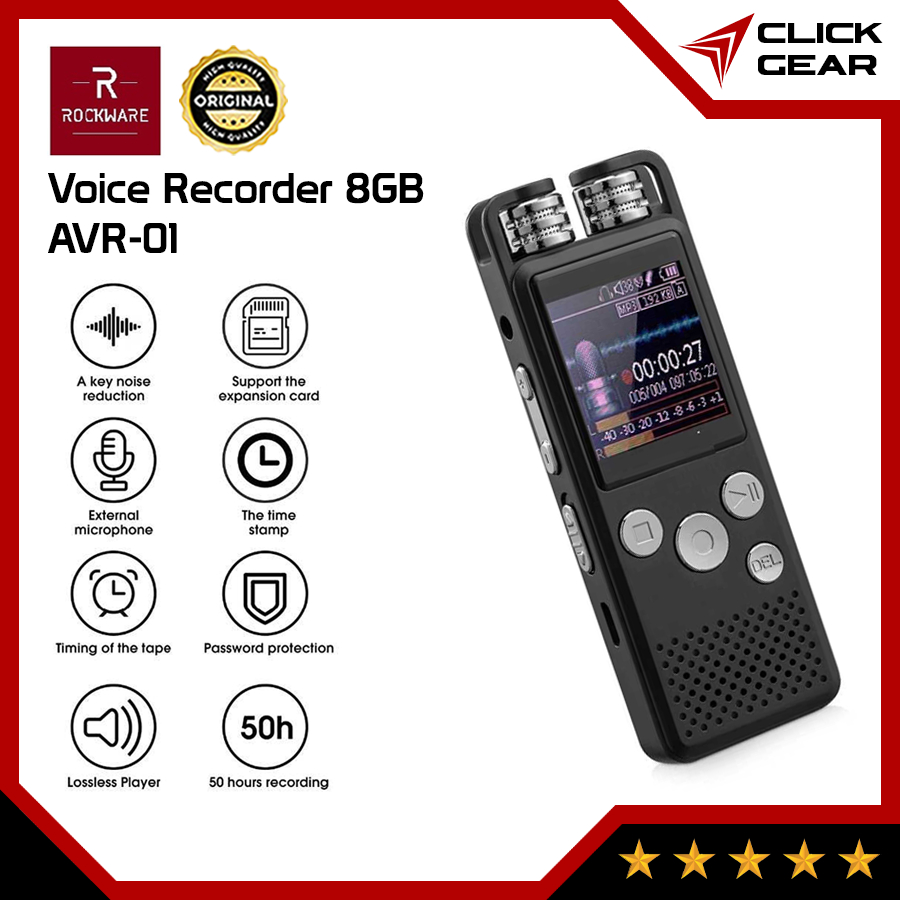 ROCKWARE RW-AVR01 Voice Recorder 8GB Dual Mic Perekam Suara Digital Alat Rekam Microphone Mikrofon R
