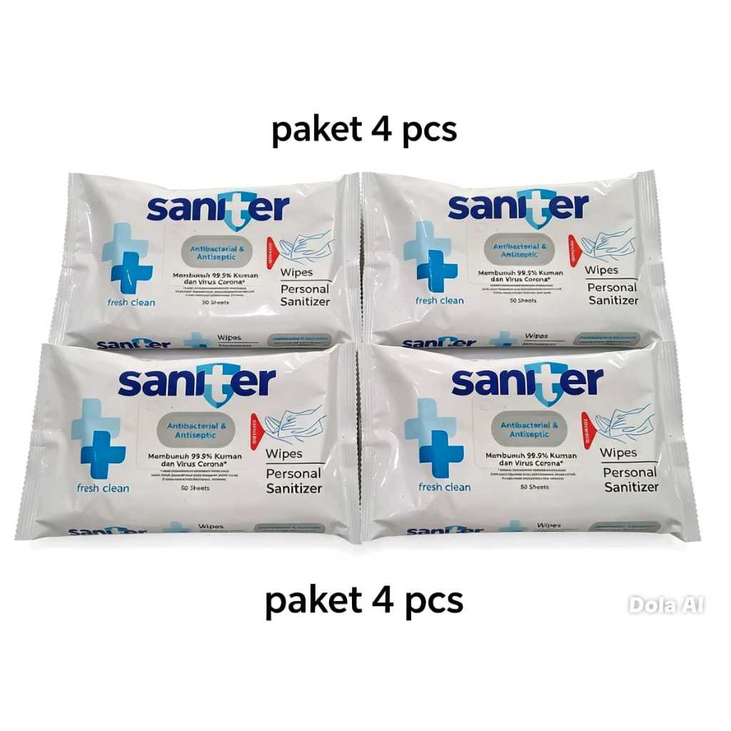 ( Paket 4 Pcs )Tisu Basah Antiseptik Saniter 50 Pcs Personal Wipes / Saniter Tisu Basah