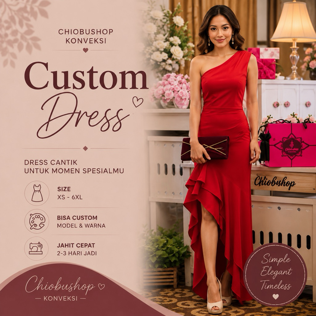 Chiobushop - Havva Long Dress One Shoulder Premium Wanita High Low Ruffle Elegan Kondangan Bridesmai