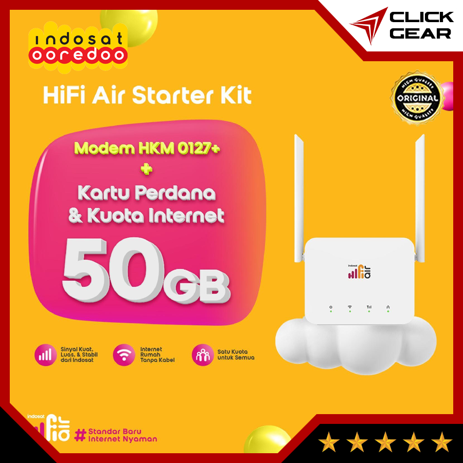 INDOSAT Hifi Air HKM-0127+ 50GB Free Kuota - Modem Wifi Router 4G LTE SIM Card Slot Wireless 2 Anten