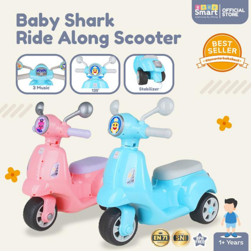 Bebe Smart Ride Along Scooter Baby Shark | Mainan motor anak