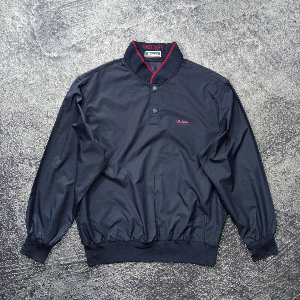 Jaket winbreaker pria WOLSEY hitam pocket belakang casual murah size xl