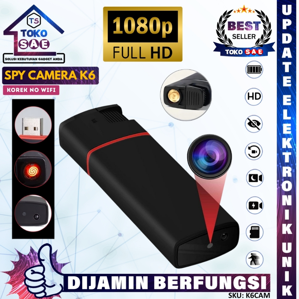 TOKOSAESTORE Spy Camera Korek Api K6 Full HD 1080P Kamera Mini No WiFi Portable Support Micro SD