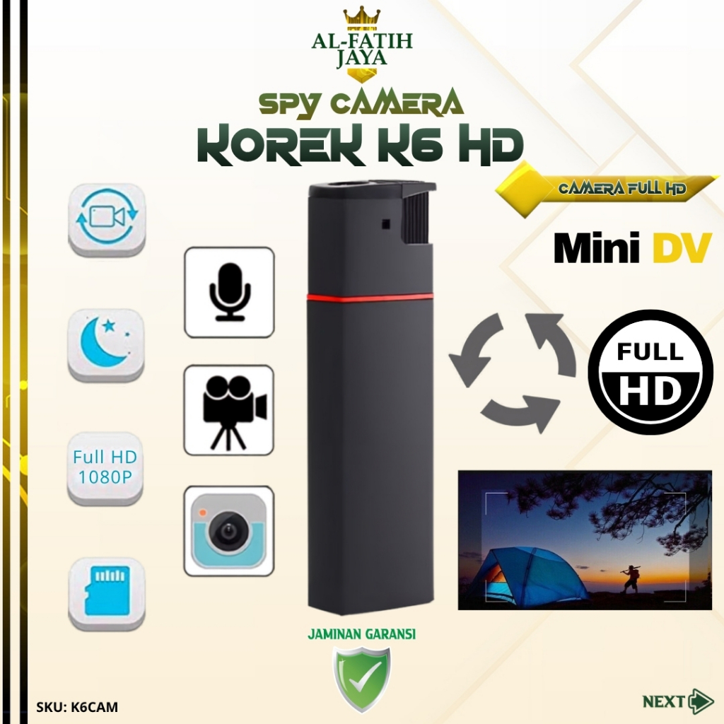 ALFATIHJAYA Spy Camera K6 Bentuk Korek Full HD 1080P Kamera Mini Portable No WiFi Rekam Video Jernih