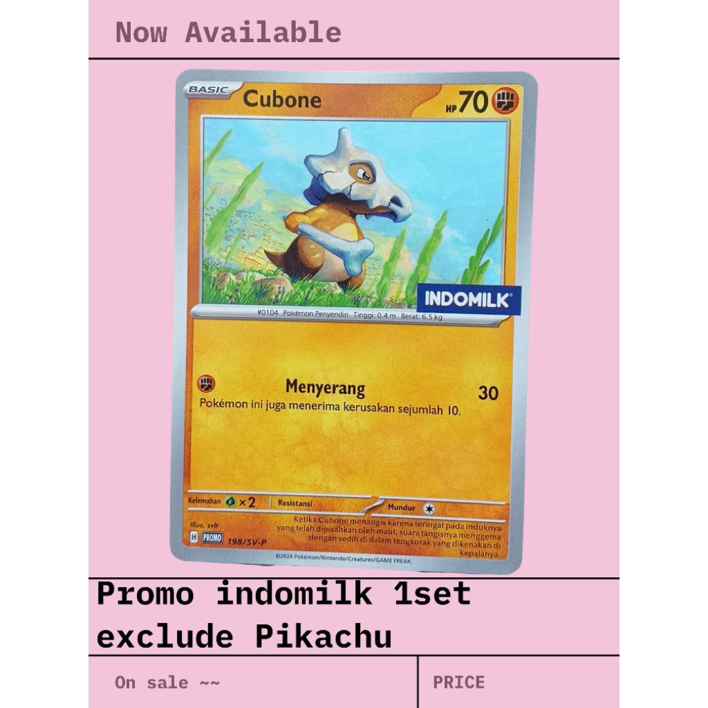 kartu pokemon promo Indomilk exclude Pikachu ID
