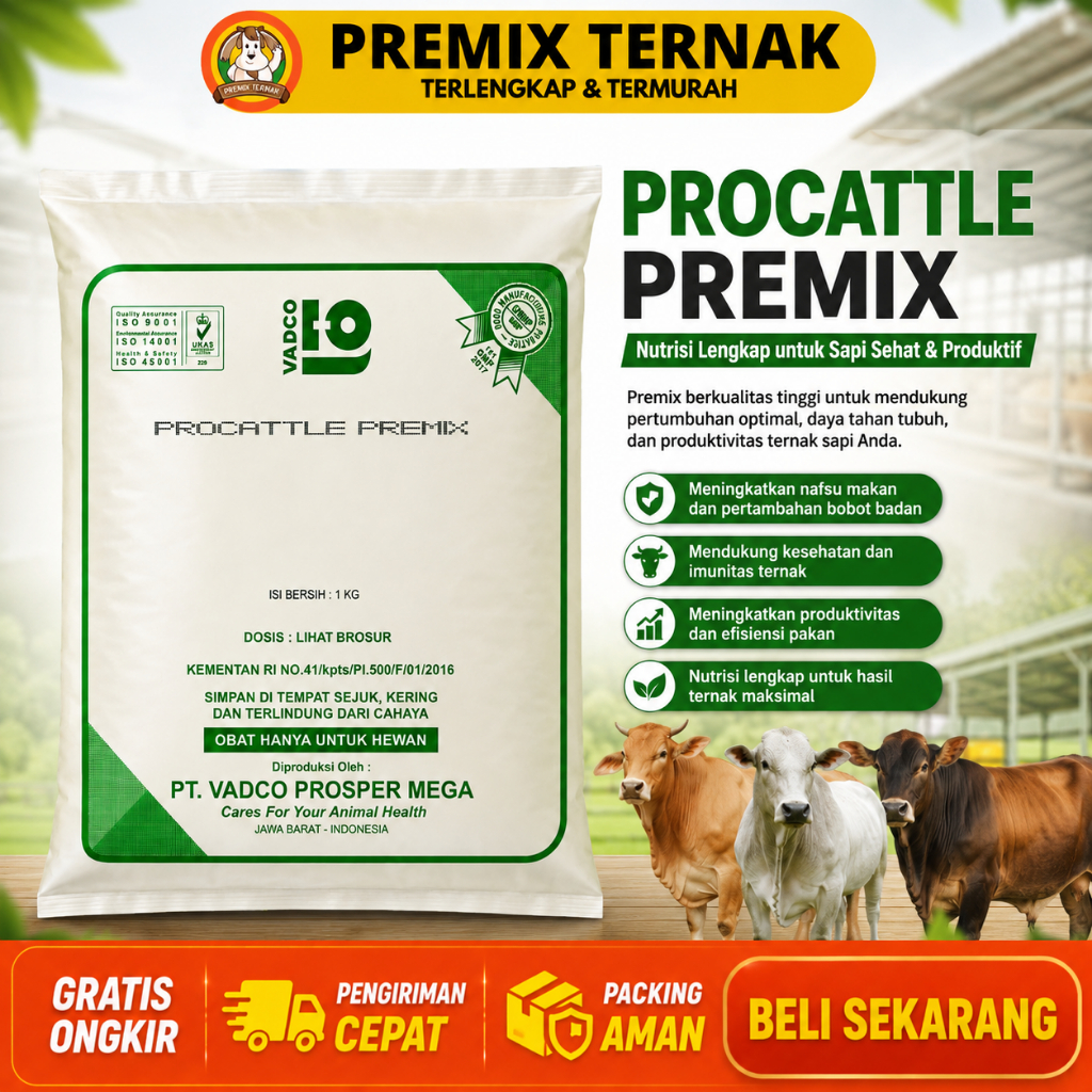 PROCATTLE PREMIX 1 KG VADCO - PRO CATTLE Premix VADCO Vitamin Mineral Sapi Potong Perah Kambing