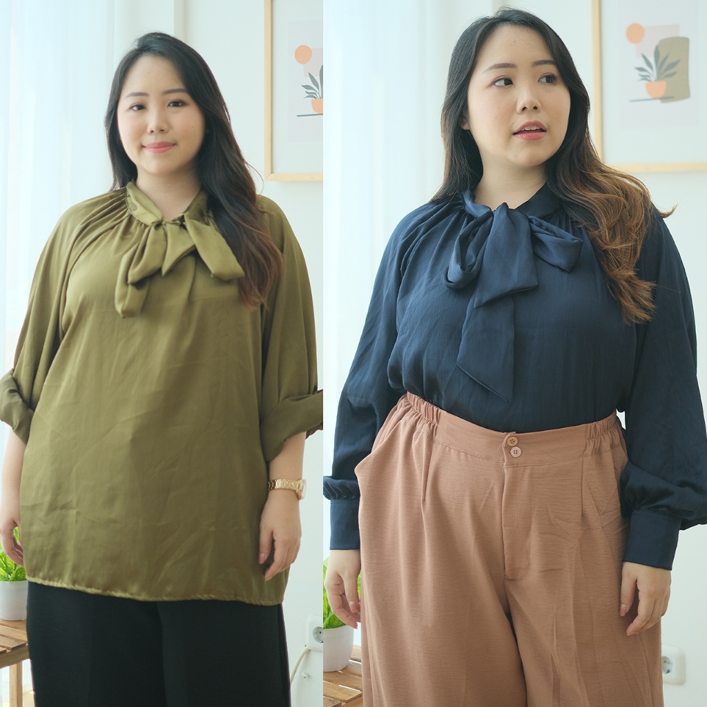 BIGSIZE JUMBO - NYLA TOP ATASAN BLOUSE LENGAN PANJANG WANITA DALAMAN BLAZER HIJAB SATIN SATEN MUSLIM
