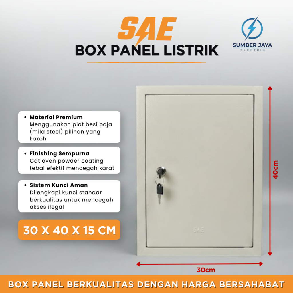 SAE Box Panel Listrik Kunci Putar 30x40x15 Plat Besi Box Panel MCB Indoor Outdoor