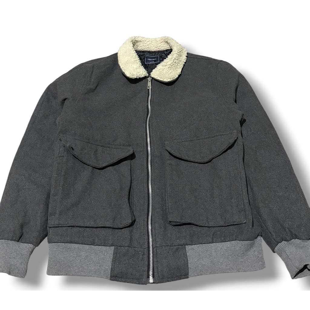 VISION SEOUL Jacket Bomber Kerah Sherpa Casual Abu Preloved