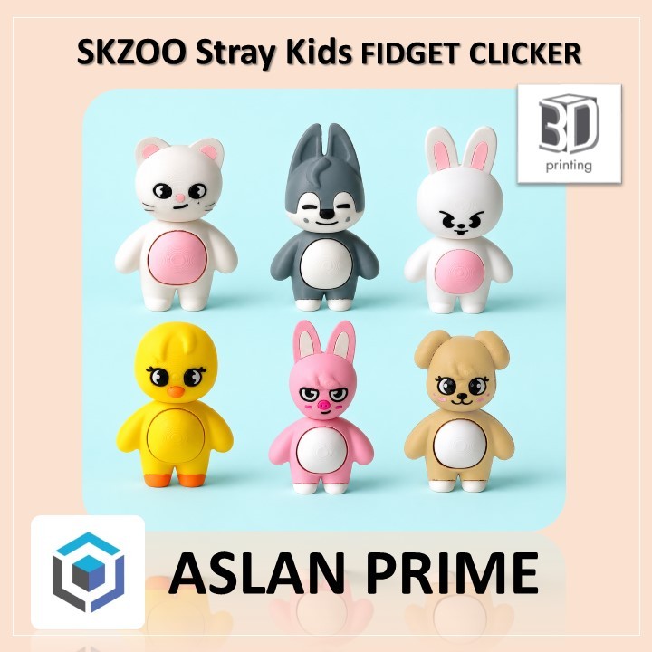 SKZOO STRAY KIDS KEY CLICKER FIGURE FIGURINE 3D Print Viral Fidget Wolf Chan Leebit DWAEKKI Jiniret 