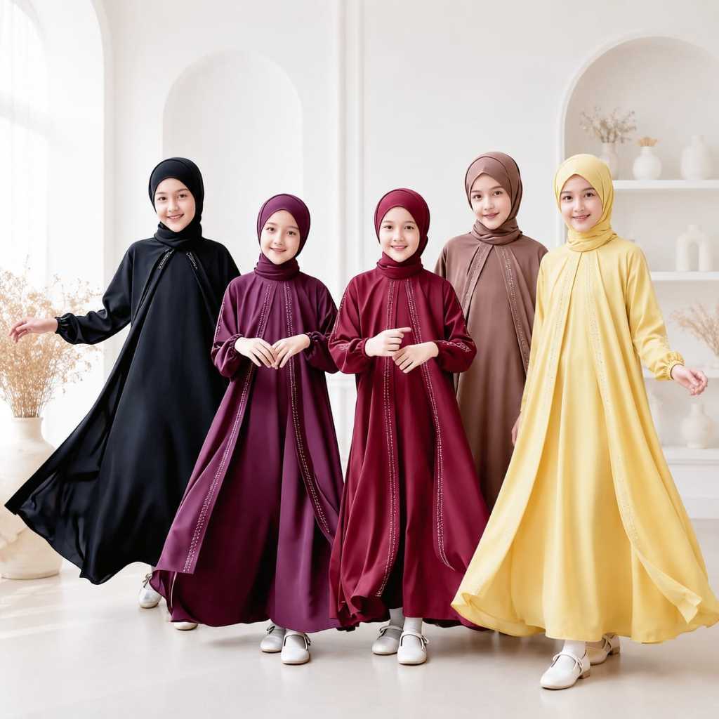 Baju Gamis Anak Rompie Tile Mutiara Velvet Tile Dot Motif Mutiara Tembak Multiwarna