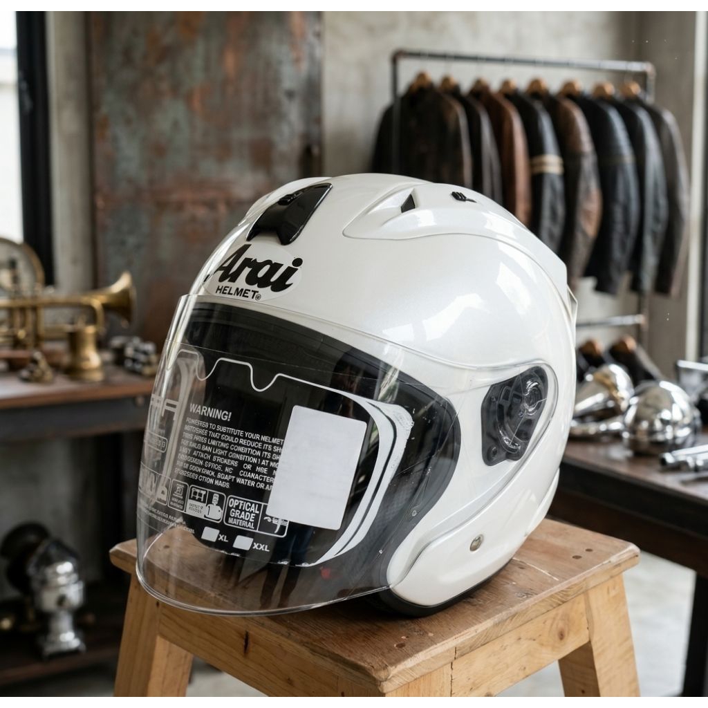 Helm Aura 6 putih metalic Korea Post Original SNI Model Copy Arai Ram 4 Half Face Slot Intercom #Hel