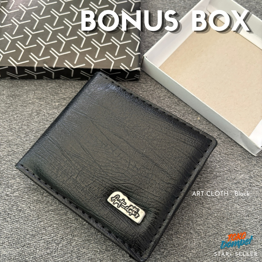 Dompet pria kulit sintetis + bonus box branded Dompet Cowok