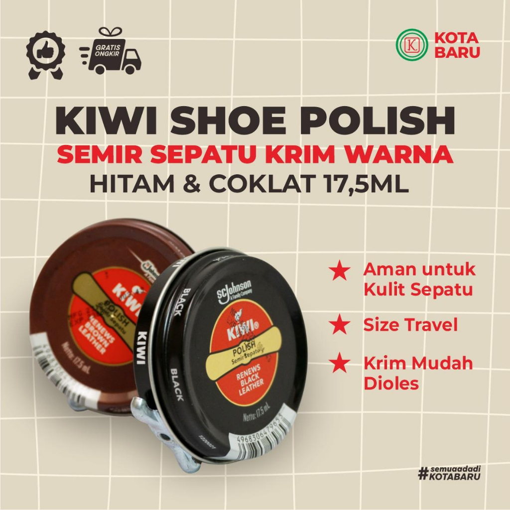 Kiwi Shoe Polish Semir Sepatu Krim Warna Coklat & Hitam 17,5ml