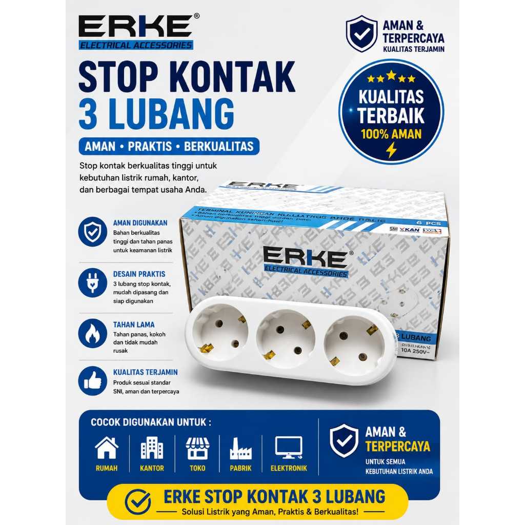 ERKE Stop Kontak 3 in 1 TM-2883 SNI