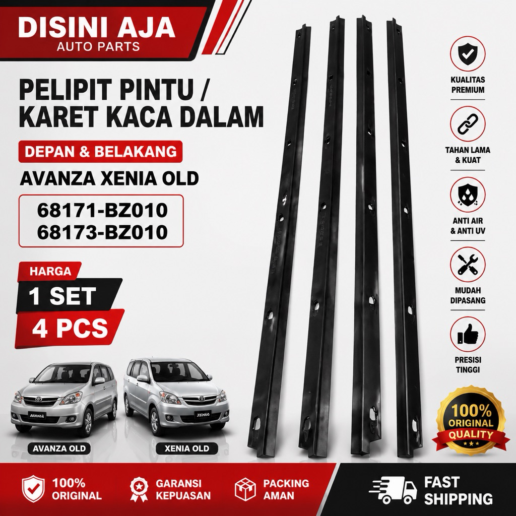 pelipit kaca pintu karet kaca dalam depan dan belakang AVANZA XENIA old 68171-BZ010,68173-BZ010 harg