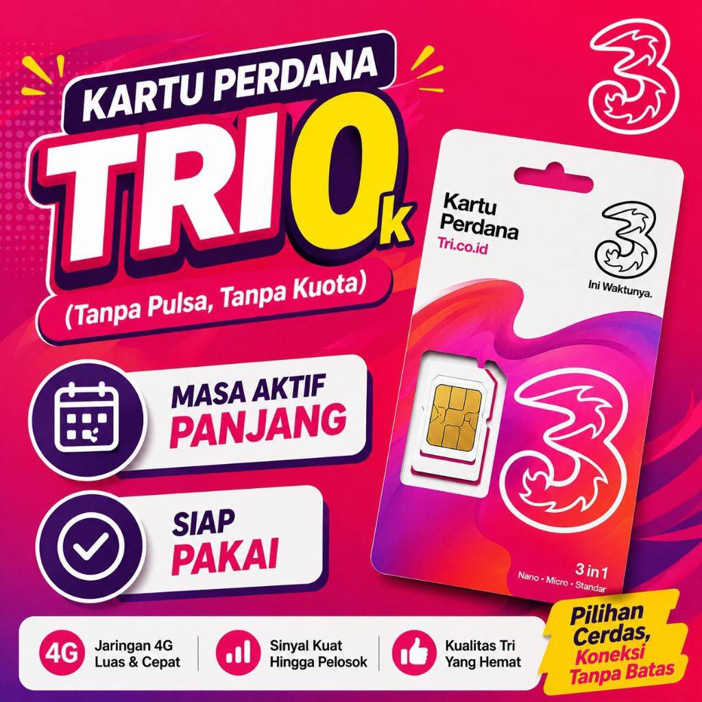 KARTU PERDANA INDOSAT TRI 0K SIAP PAKAI